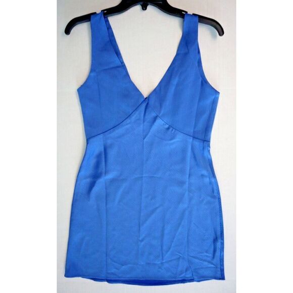 Nasty Gal WJRNG0678 Women's Sz 6 Cobalt Blue Satin V-Neck Ruched Bust Mini Dress - Picture 9 of 11